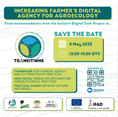Banner Increasing Farmer's Digital Agency for Agroecology. Save the Date 8 May 2025 12:00 UTC.