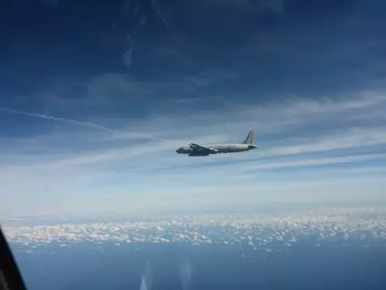 A Russian Il-20 reconnaissance plane seen from a cockpit of a German fighter jet over the Baltic Sea. Photo published on Oct. 2024