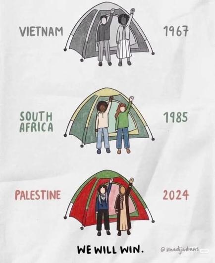 VIETNAM

1967

SOUTH AFRICA

1985

PALESTINE

2024

WE WILL WIN.

@khadijadraws