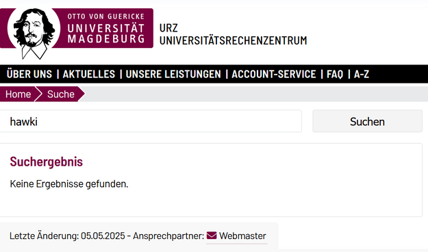 Leere Suchergebnisse bei der Suche nach "HAWKI", unserem OVGU-internen KI-Portal