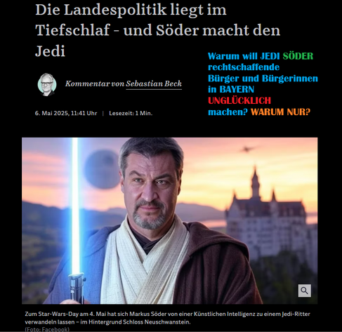 Markus Thomas Theodor Söder - ein edler Jediritter und Verteidiger der Rechte der Schwachen und Kranken! Vor allem liebt er Cannabis und seine Verwender.

Oder ist das nur eine Tarnung und er ist der ... ihr wisst schon wer.