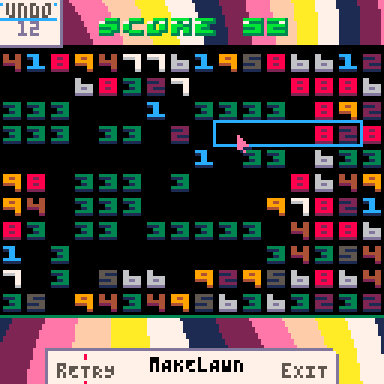 "Make Lawn", one of the modes. There are a lot of green threes littered on the board. There's an "undo" button and no timer.