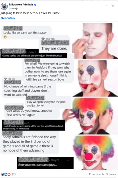 Admiral's social media being petty