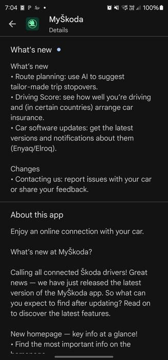 Update of Skoda's app on play store.
Now says they will let you have driving scores to make deals with insurances in the future...