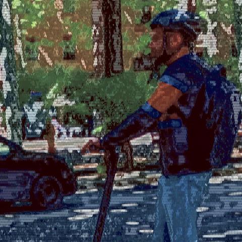 Barcelona digital edited street photography, made with the GNU Image Manipulation Program + Corvo's Painting 5 + Grid BW Color (G'MIC-Qt).
