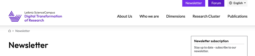 Crop of the DiTraRe Newsletter registration web page.