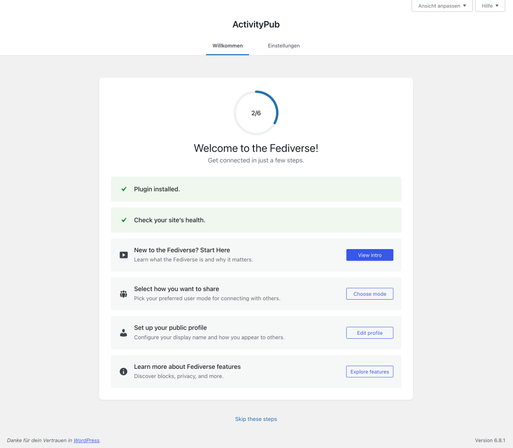 Screenshot that shows the onboarding checklist.