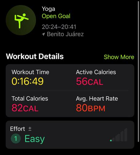 Apple Fitness screenshot showing my yoga workout stats