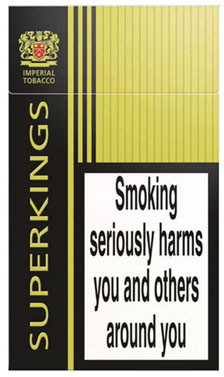A packet of SuperKings cigarettes. 

There is a sign over it Smoking seriously harms you and others around you