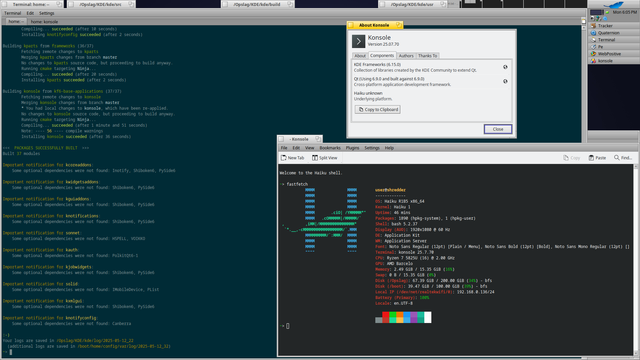 Konsole (KDE Terminal) build with kde-builder on Haiku R1B5 64bit (with local Qt 6.9.0).