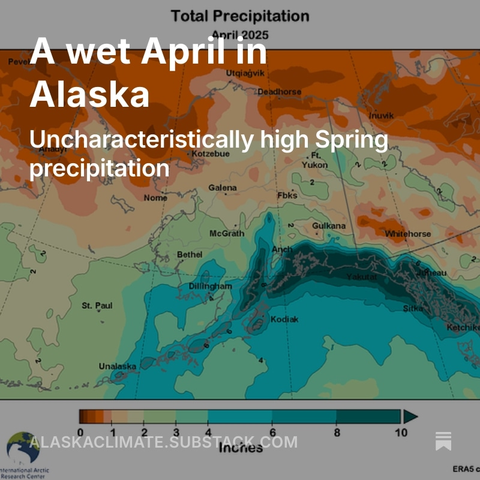 Splash screen for the Alaska and Arctic Climate Newsletter post "A wet April in Alaska: Uncharacteristically high Spring precipitation.