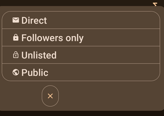 Mastodon allows to send posts direct, followers only, unlisted and public
