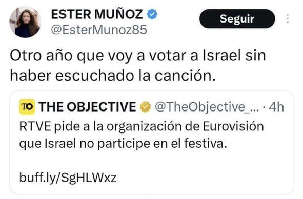 La Diputada del PP Ester Muñoz dice que votó a Israel en Eurovisión, a pesar de no haber escuchado siquiera la canción.