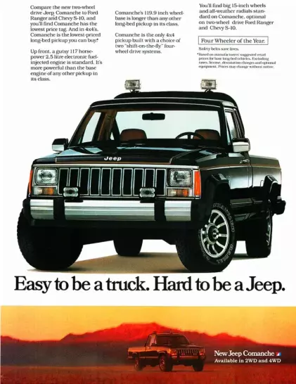 A jeep pickup  is above text that reads - Easy to be a truck. Hard to be a Jeep.