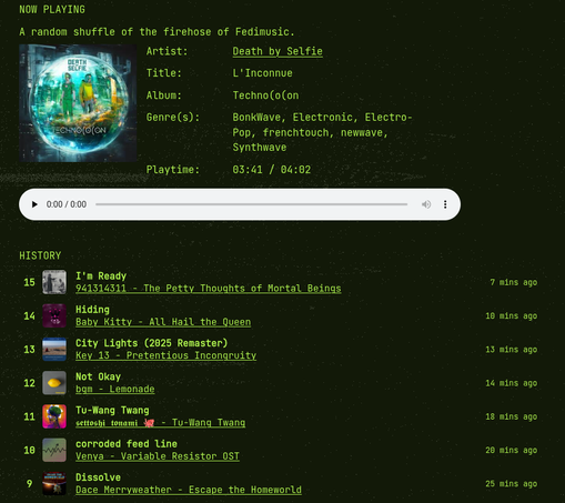 screen cap from The Indie Beat Radio, where Venya's track "corroded feed line" had been played about 20 minutes previous