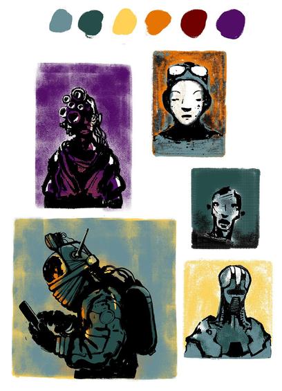 Color sketches of portraits of sci-fi characters