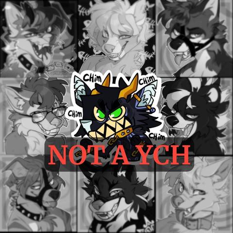 Digital art collage of similar looking furry characters with same face syndrome. Center of the images is Follower, very angry with the text "Not a YCH"

Artwork by, CaffeinatedCultist
Sticker of Follower by, Larry