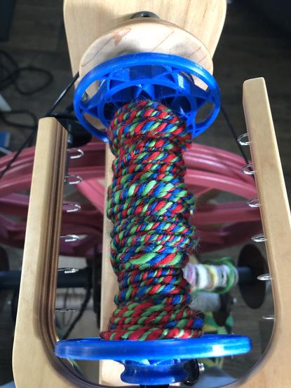 Some red green and blue yarn