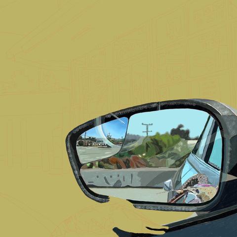 The side mirror and edge of the car is completely done. Now there's just the bodega, stuff behind the building, the parking lot and the crawdad.