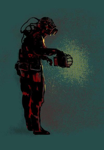Illustration of a cosmonaut holding a flashlight