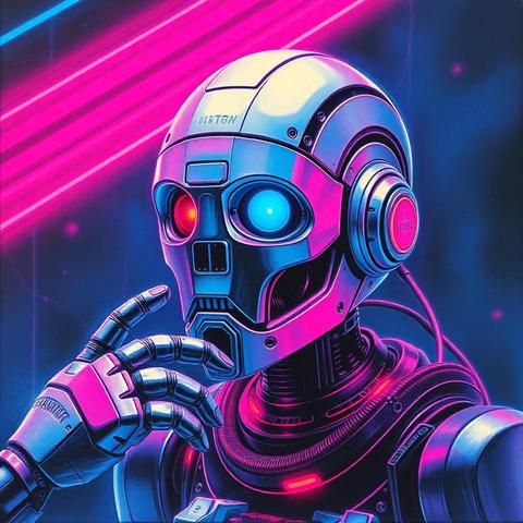 Image with seed 1368136957 generated via Stable Diffusion through @stablehorde@sigmoid.social. Prompt: artificial intelligence having an existential crisis, science fiction, cyberpunk, neon robot fantasy, 1980s, airbrush, blacklight poster