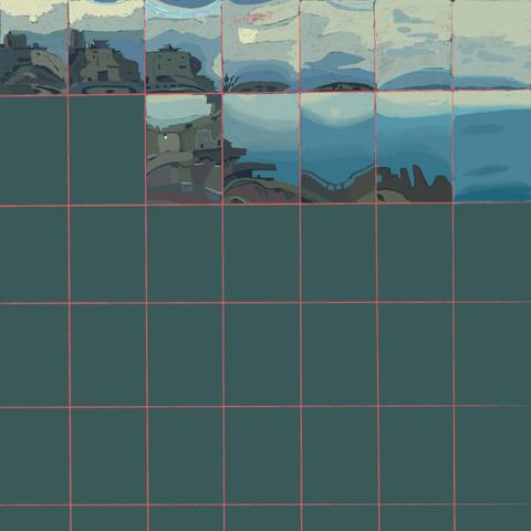 Nearly two rows finished now to create an abstract and reflected rendition of Chateau Victoria Hotel.