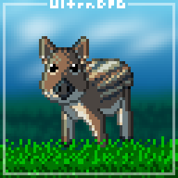 Pixel art of a baby boar looking at the viewer.