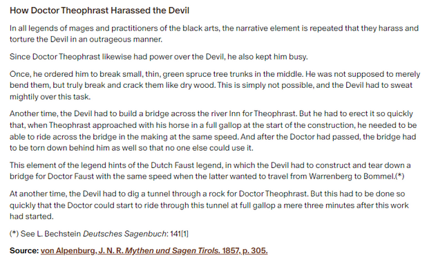 German folk tale "How Doctor Theophrast Harassed the Devil". Drop me a line if you want a machine-readable transcript!