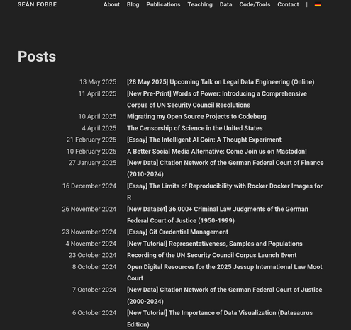 Overview of the most recent posts on the personal blog at www.seanfobbe.com