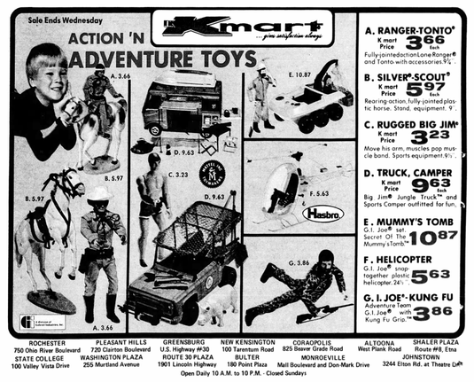 Kmart Action 'N Adventure Toys - 1974 - Pittsburgh, PA