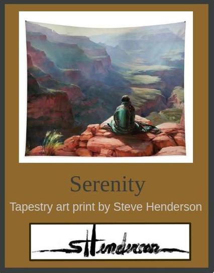 Tapestry art print of an original oil painting depicting a woman sitting at the edge of the Grand Canyon.