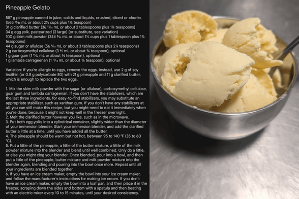 Pineapple Gelato, recipe calculated, written and tested by me
