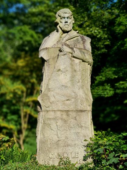 A statue of the Scottish early 19th Century philosopher Thomas Carlyle.