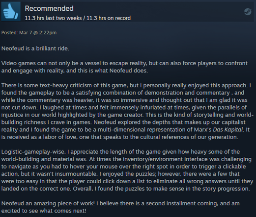 "A brilliant ride... The kind of storytelling and world-building richness I crave in games."