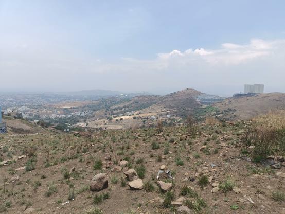 the view of the hill with many rocks over the trails