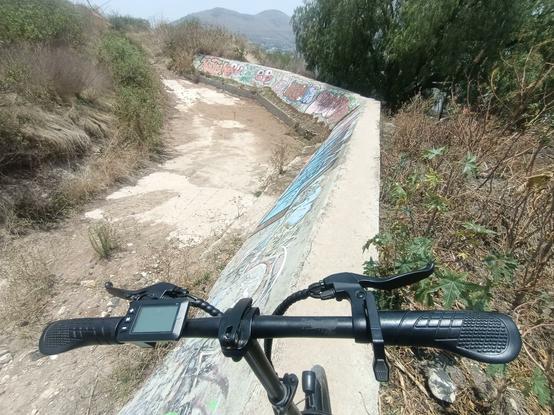 A stretch of a graffitied trail on the hill
