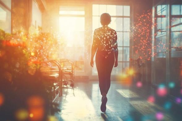 This shows a person walking and DNA.