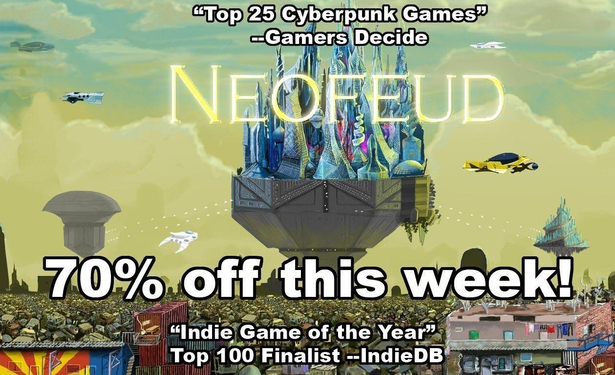 Neofeud title screen with '70% off this week'
