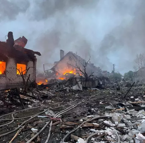The aftermath of a Russian aerial attack against Kyiv Oblast on May 25, 2025