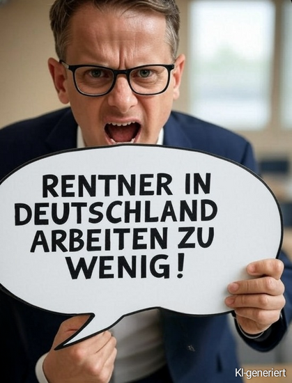 !B Linnemann mit Sprechblase "Rentner in Deutschland arbeiten zu wenig!"