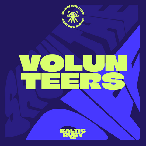 Volunteers lettering on the branded background.
