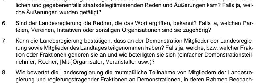 Auszug aus Anfrage.