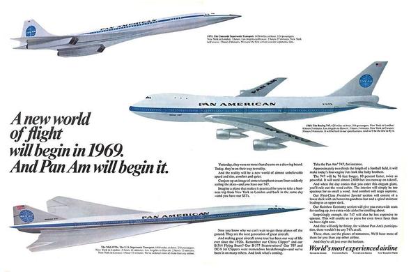 At the top, a Concorde, center is the 747, and below is the Boeing SST all in the Pan Am livery