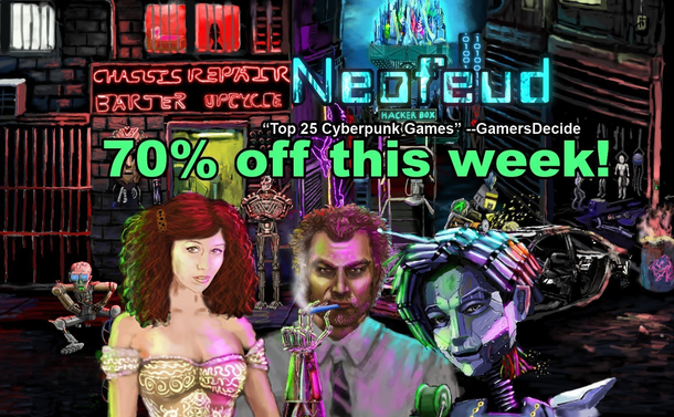 'Neofeud 70% off this week' over Neofeud title screen