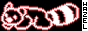 88x31 button of a neon of a red panda with vertical bar saying "hazel" on a white background