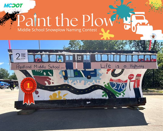 image shows the winning painted snow plow from redland middle school
