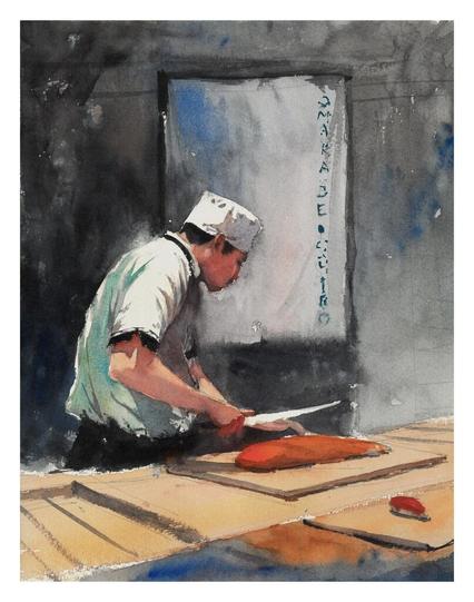 I had some sushi the other day and painted my chef in watercolor (not OP)