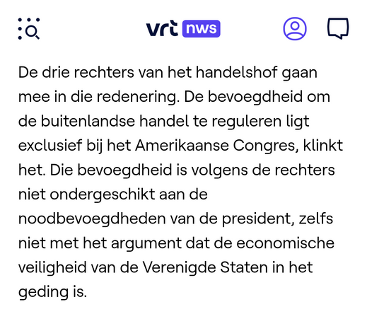 De drie rechters van het handelshof gaan mee in die redenering. De bevoegdheid om de buitenlandse handel te reguleren ligt exclusief bij het Amerikaanse Congres, klinkt het. Die bevoegdheid is volgens de rechters niet ondergeschikt aan de noodbevoegdheden van de president, zelfs niet met het argument dat de economische veiligheid van de Verenigde Staten in het geding is.