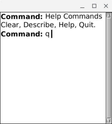 Autocompleted help, autocompleted help topic, Commands (i.e. list currently available expert shell commands), autocompleting q -uit. CLIM default looking gui.