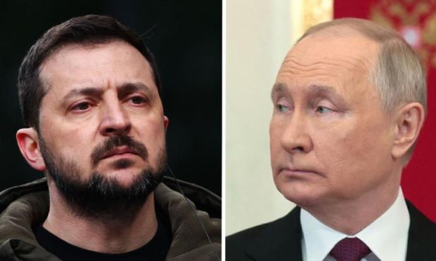 Volodimir Zelenski y Vladimir Putin, en sendas imágenes recientes. (GETTY IMAGES)
